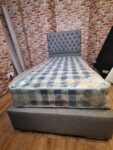 Grey Single Bed with Headboard & Mattress