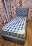 Grey Single Bed with Headboard & Mattress
