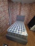 Grey Single Bed with Headboard & Mattress