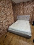 King Size Grey Button Tufted Sleigh Bed with Mattress