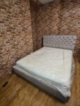 King Size Grey Button Tufted Sleigh Bed with Mattress
