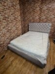 King Size Grey Button Tufted Sleigh Bed with Mattress