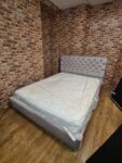 King Size Grey Button Tufted Sleigh Bed with Mattress