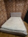 King Size Grey Button Tufted Sleigh Bed with Mattress