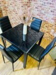 Black Dining Set with Glass Top – Elegant & Modern